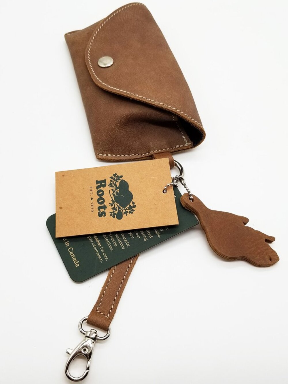 NEW Roots Tribe Leather Cushioned Glasses Case Key Chain Pouch Natural Brown OS